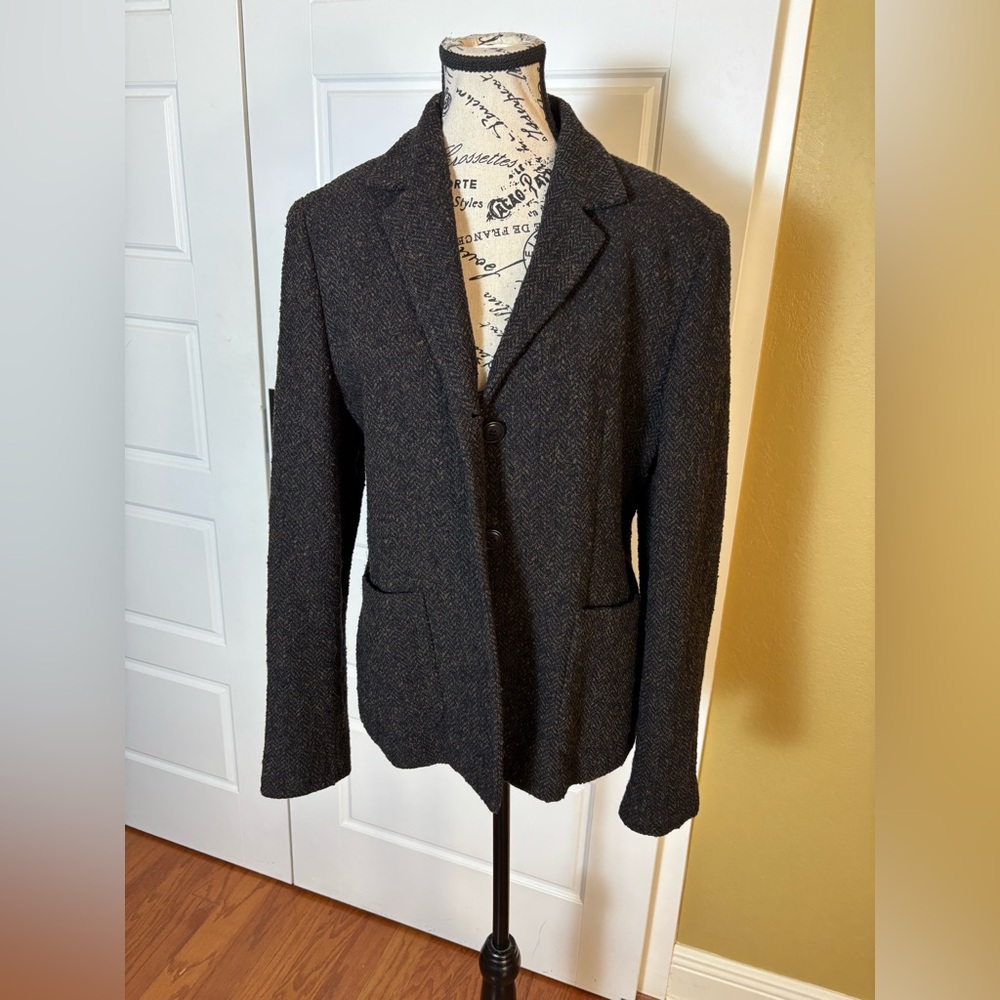 Max Mara Herringbone Virgin Wool 3 Button Blazer Jacket